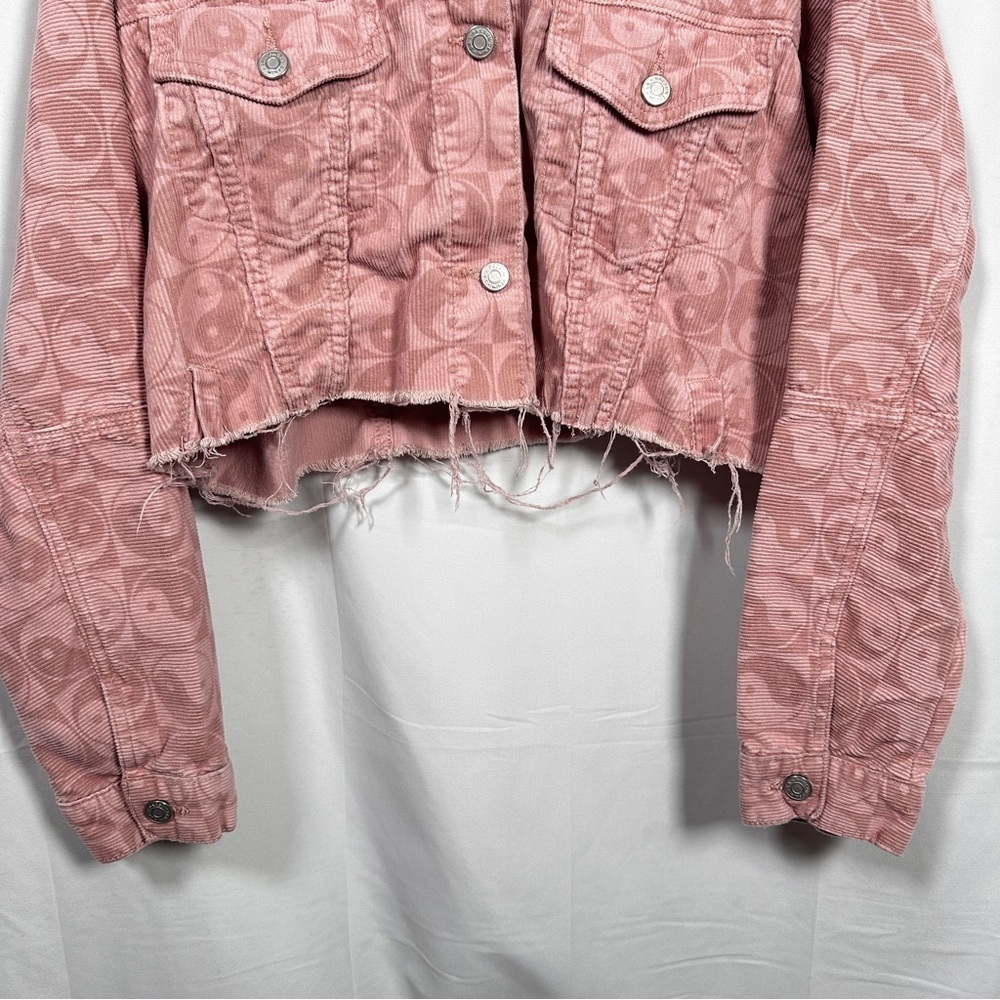 PacSun Cropped Corduroy Yin Yang Jacket Raw Hem Y2K Indie Sleaze Pink M/L - Picture 5 of 12